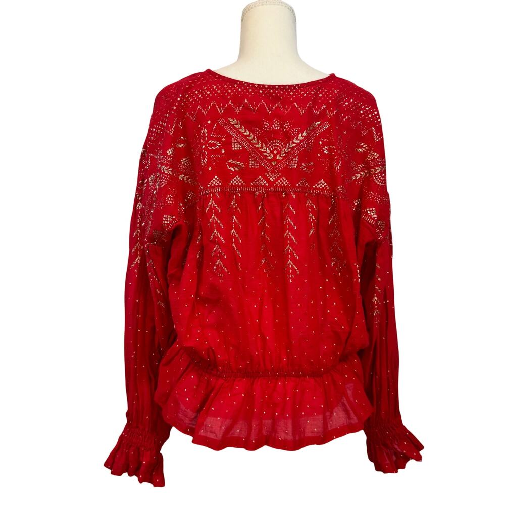 Free People Counting Stars Peasant Top Red Women's Medium Western Boho Festival - Picture 2 of 16